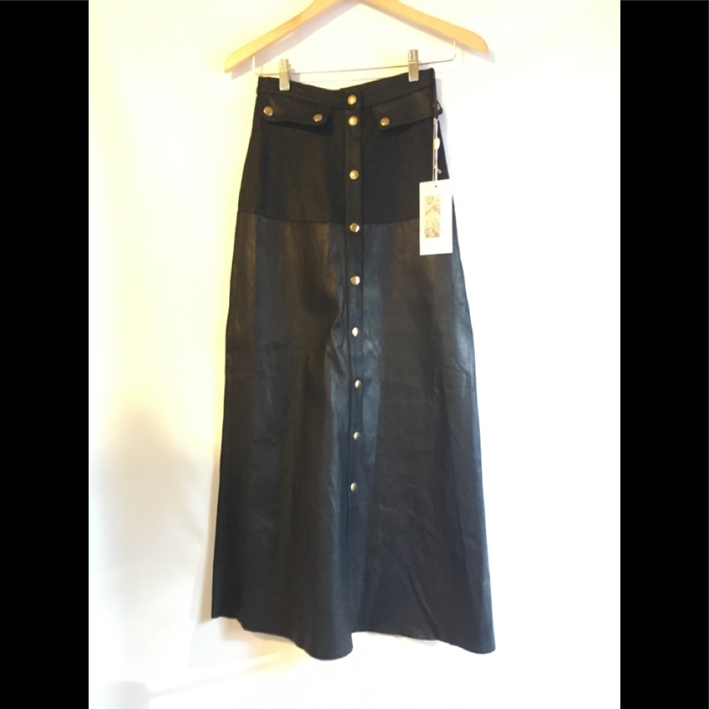 NWT Utzon Leather Maxi Skirt Snap Front XS…